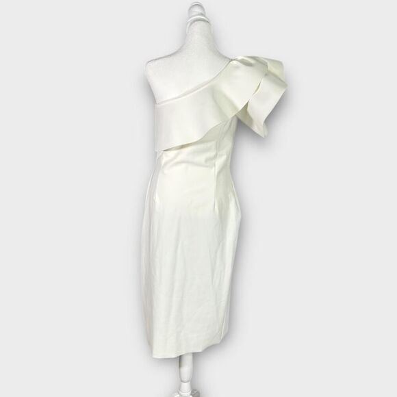 Chiara Boni Elisse Dress Women's 46 White One Shoulder Ruffle Sheath Knee Length - Picture 5 of 14